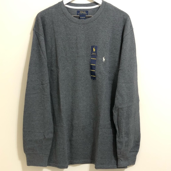 Polo Waffle Knit Long Sleeve Crew Neck Tee - Picture 3 of 6